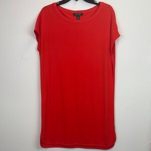 Lauren Ralph Lauren Women's Bold Red Short Sleeve Shirt dress Size Large petite